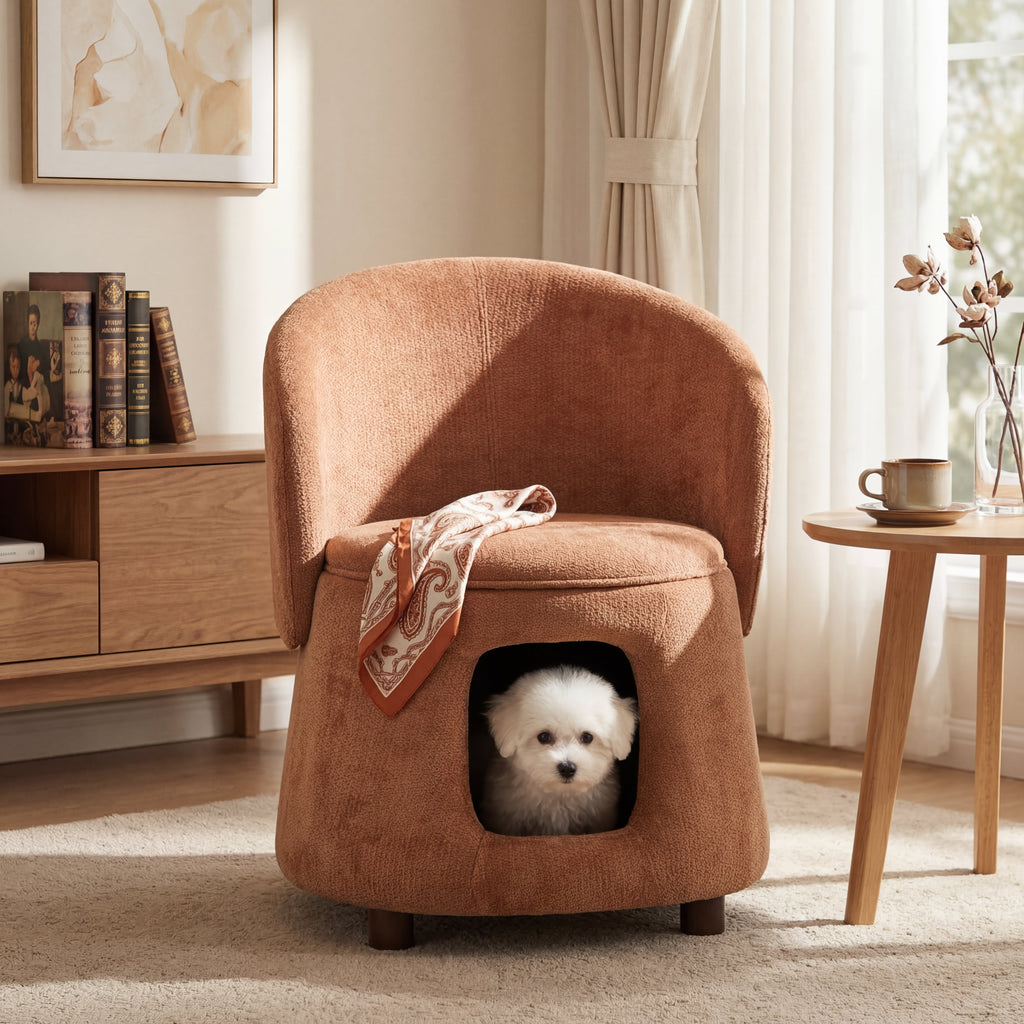 Orange Pet Friendly Chair with Hidden Pet Nook