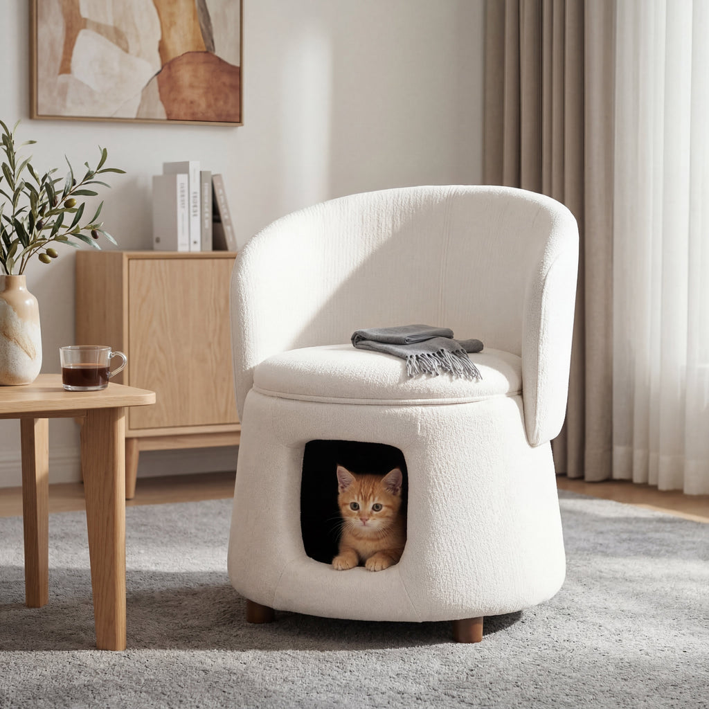 Beige Pet Friendly Chair with Hidden Pet Nook
